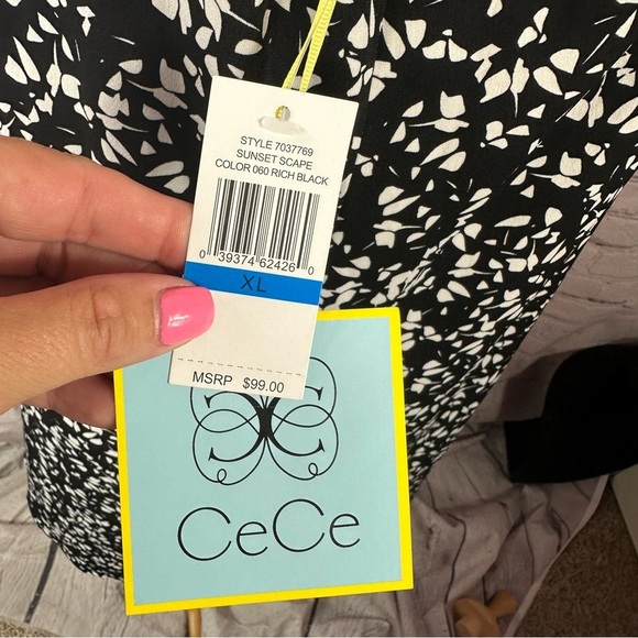 CeCe sunset scape Black White Patterned halter shift Dress sz XL - Picture 3 of 8